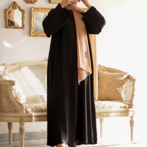 Black with Beige Pleated Sleeve Abaya