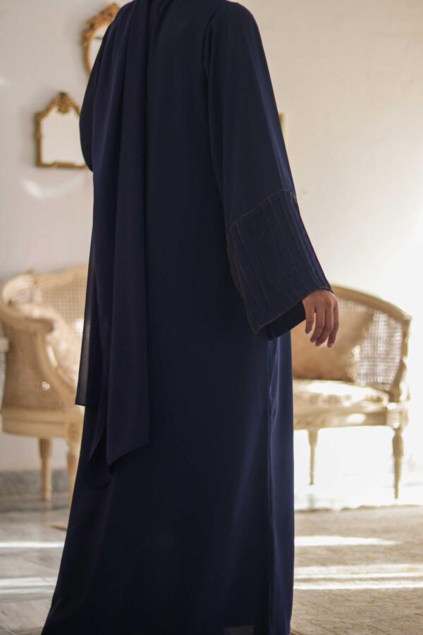 Navy with Orange Pleated Sleeve Abaya - Pins & Pearls
