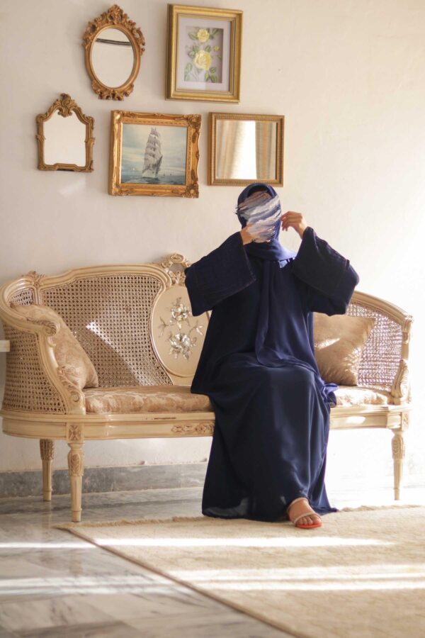 Navy with Orange Pleated Sleeve Abaya - Pins & Pearls