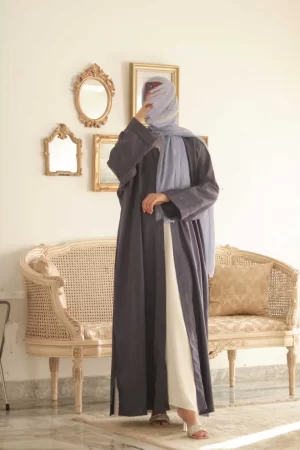 Navy Irish Linen Open Abaya