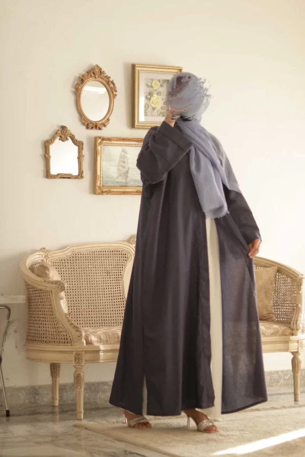 Navy Irish Linen Open Abaya - Image 3