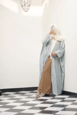 Baby Blue Floral Open Abaya