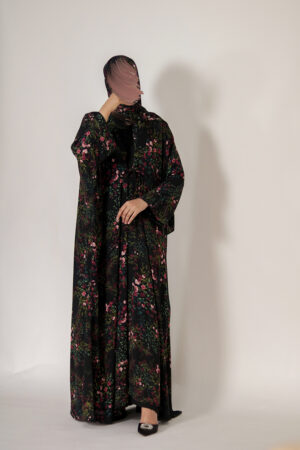 Black & Pink Floral Abaya