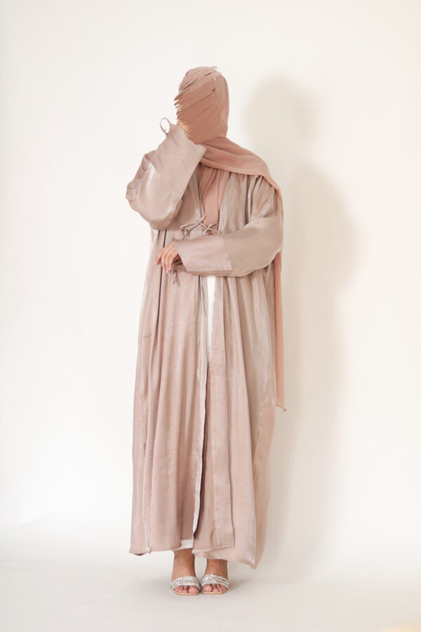 Pearlescent Pink Luxury Shimmer Silk Abaya - Image 5