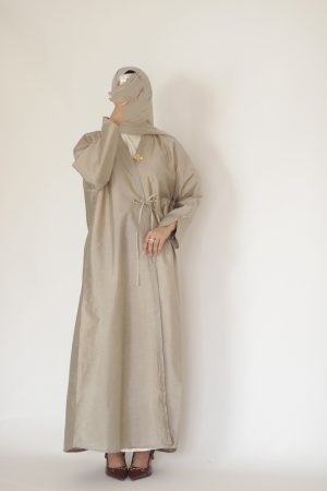 Stone Raw Silk Wrap Abaya