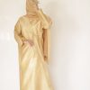 Beige Raw Silk Wrap Abaya