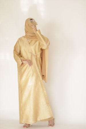 Golden Beige Raw Silk Wrap Abaya