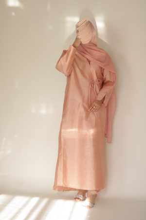 Soft Blush Raw Silk Wrap Abaya