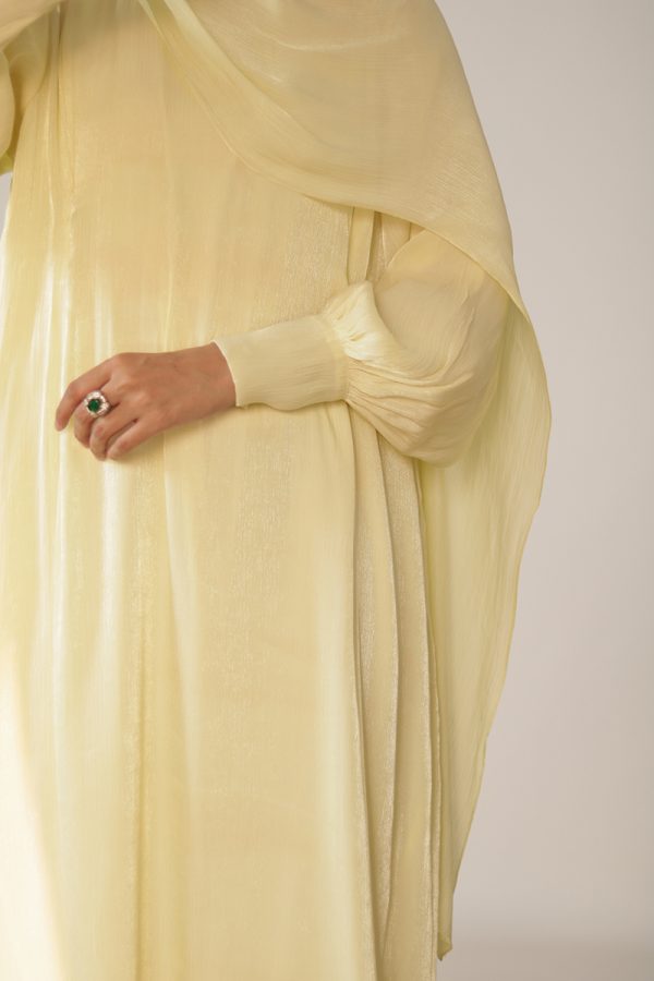 Butter Yellow Crinkle Shimmer Abaya - Image 2