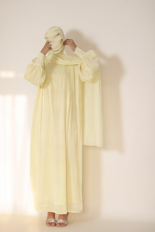 Butter Yellow Crinkle Shimmer Abaya - Image 9