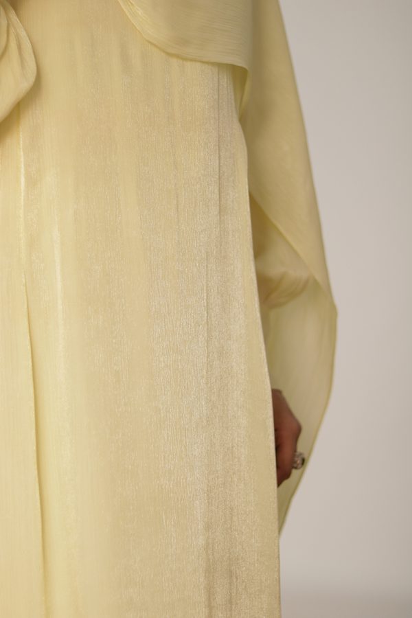 Butter Yellow Crinkle Shimmer Abaya - Image 8