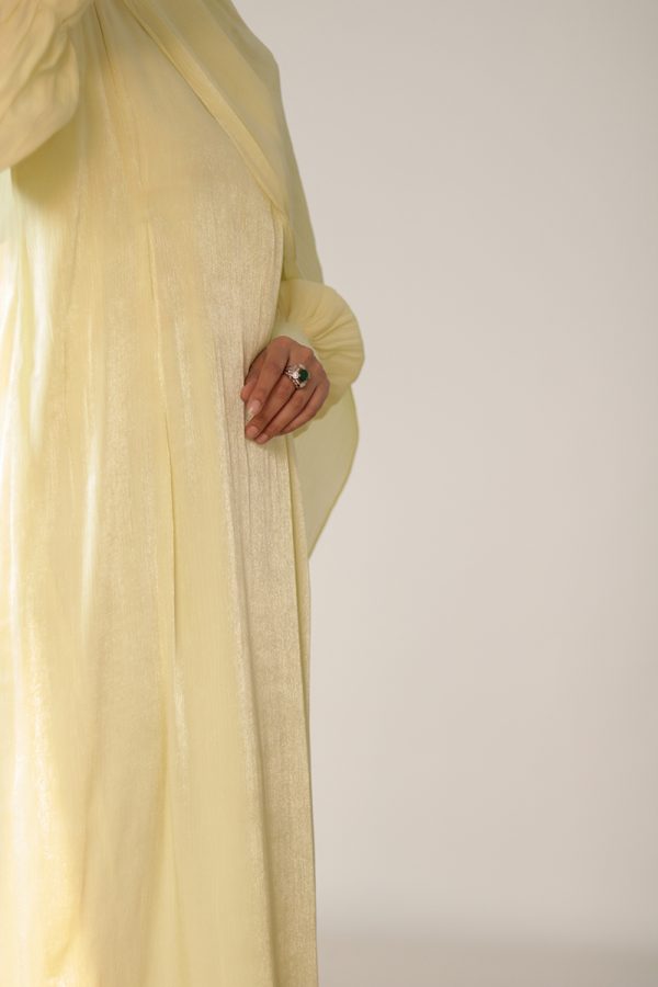 Butter Yellow Crinkle Shimmer Abaya - Image 3