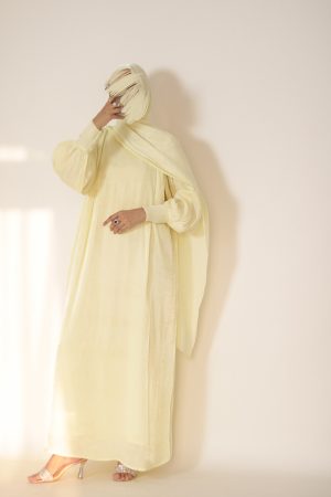 Butter Yellow Crinkle Shimmer Abaya