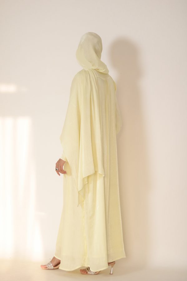 Butter Yellow Crinkle Shimmer Abaya - Image 5