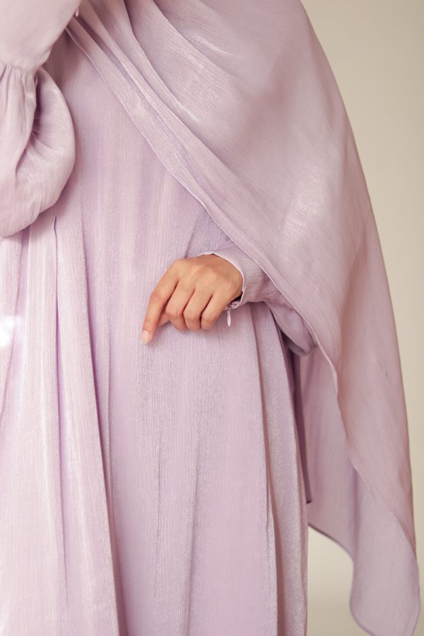 Lavender Crinkle Shimmer Abaya - Image 8