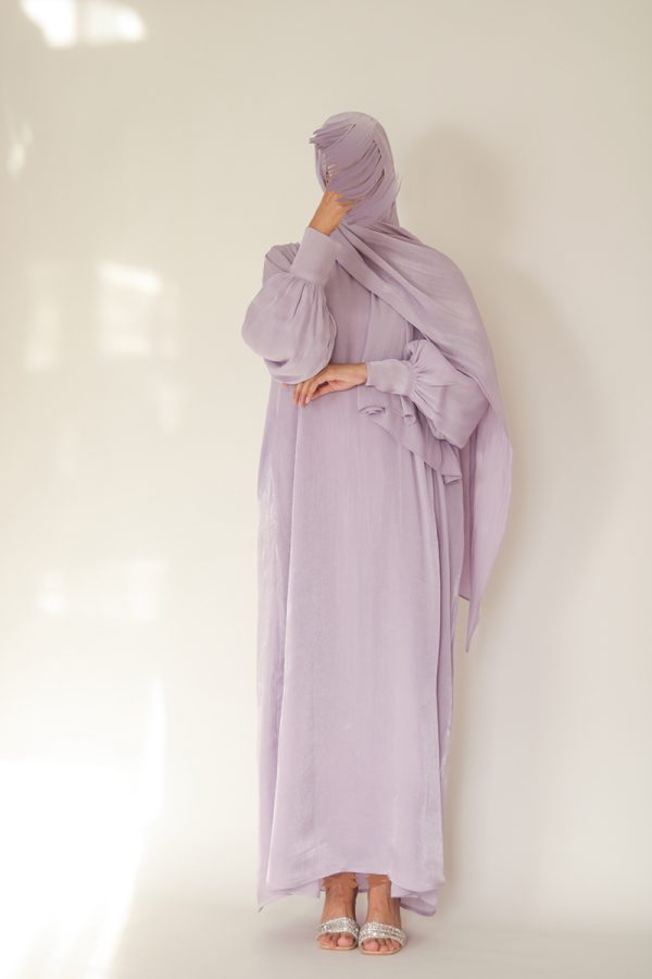 Lavender Crinkle Shimmer Abaya - Image 7