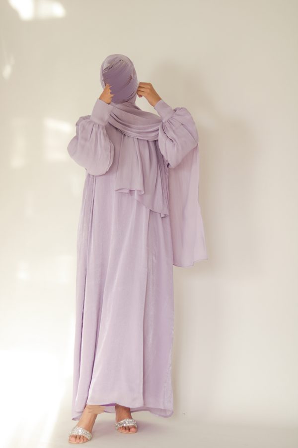 Lavender Crinkle Shimmer Abaya - Image 9