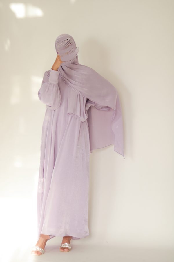 Lavender Crinkle Shimmer Abaya - Image 4