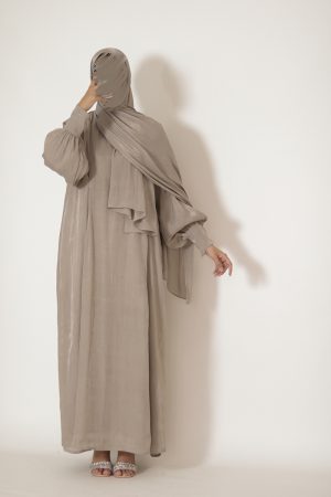 Taupe Crinkle Shimmer Abaya