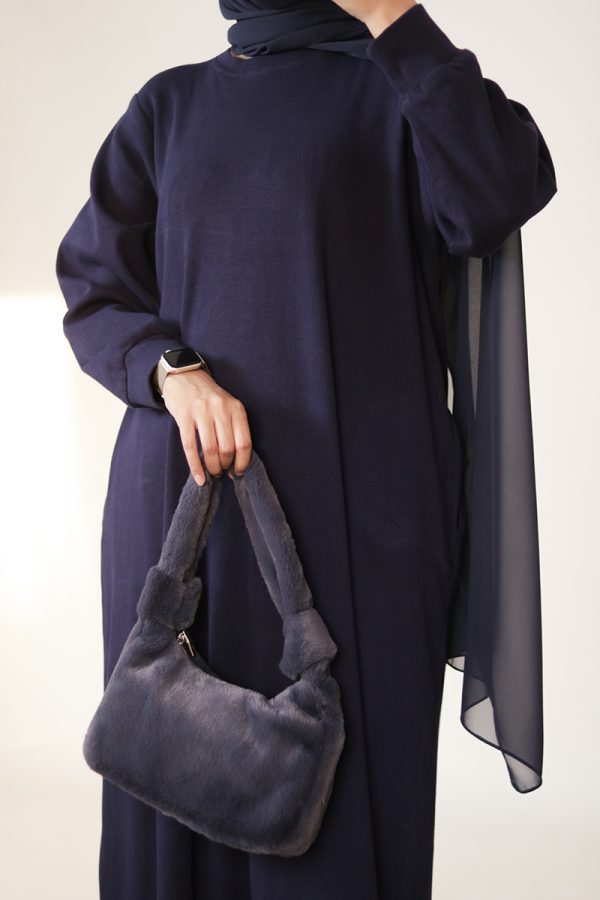 Dark Blue Knit Abaya - Image 16