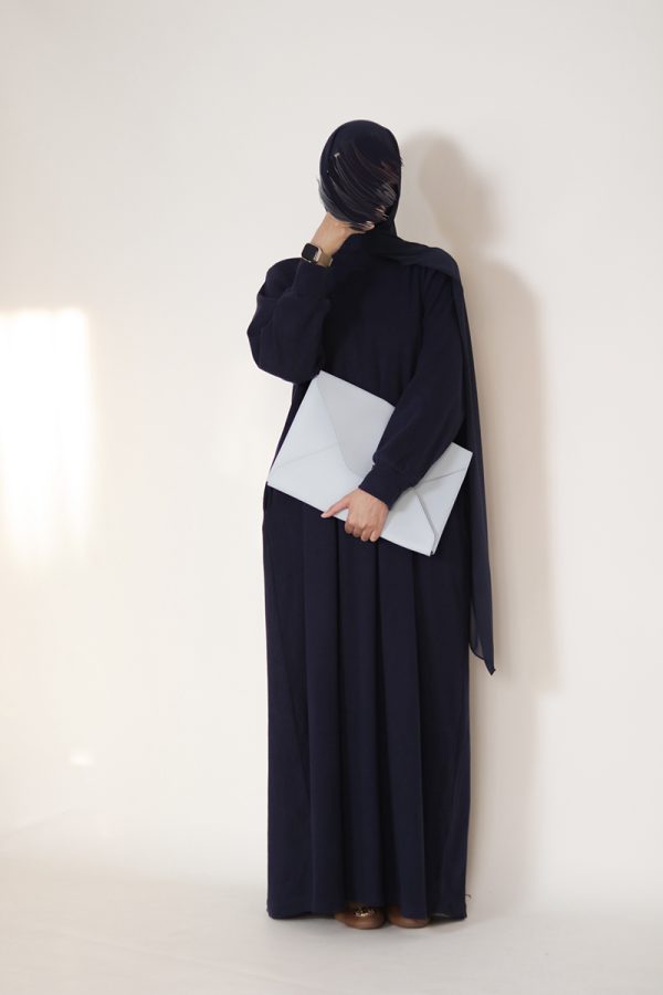 Dark Blue Knit Abaya - Image 7