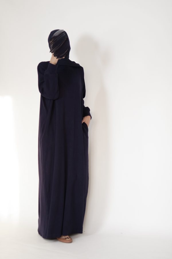 Dark Blue Knit Abaya - Image 2