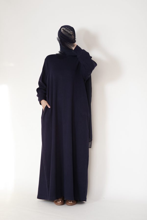 Dark Blue Knit Abaya - Image 12