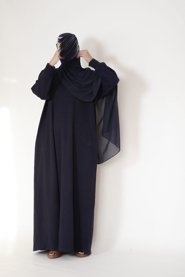 Dark Blue Knit Abaya - Image 9