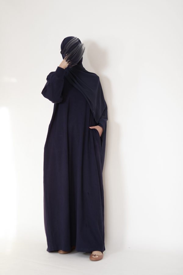 Dark Blue Knit Abaya - Image 5