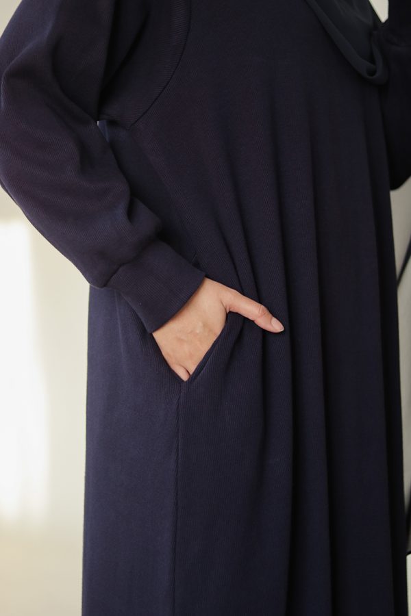 Dark Blue Knit Abaya - Image 15