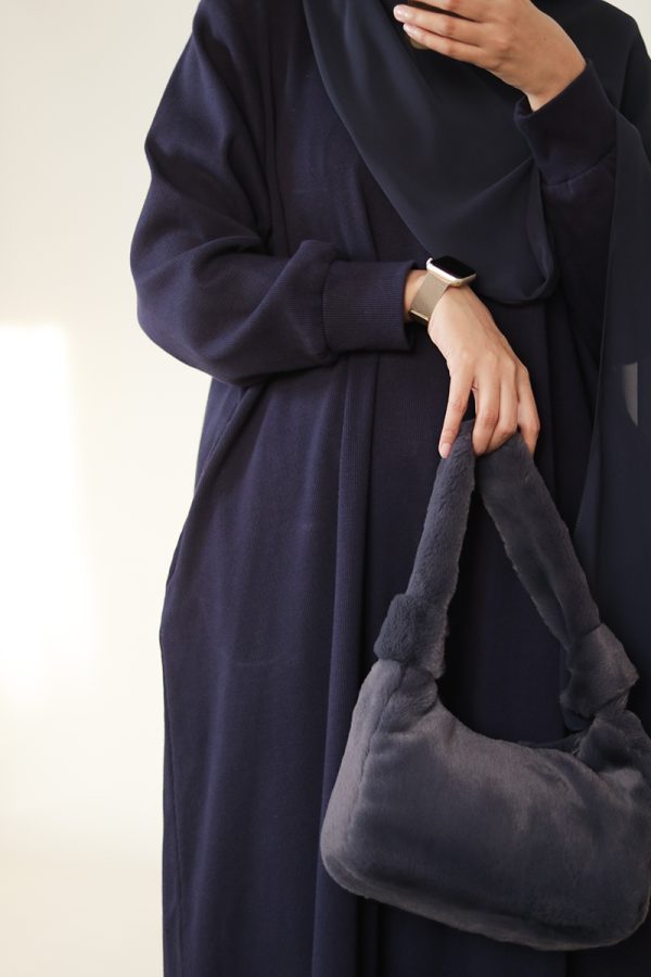 Dark Blue Knit Abaya - Image 8