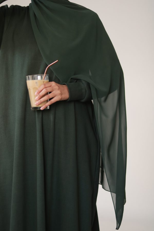 Dark Green Knit Abaya - Image 13