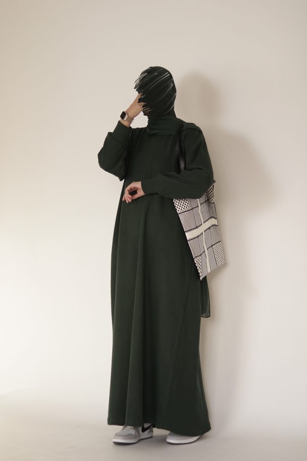 Dark Green Knit Abaya - Image 12