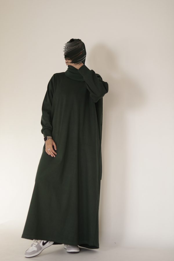 Dark Green Knit Abaya - Image 10