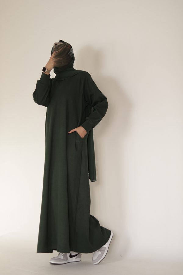 Dark Green Knit Abaya - Image 17