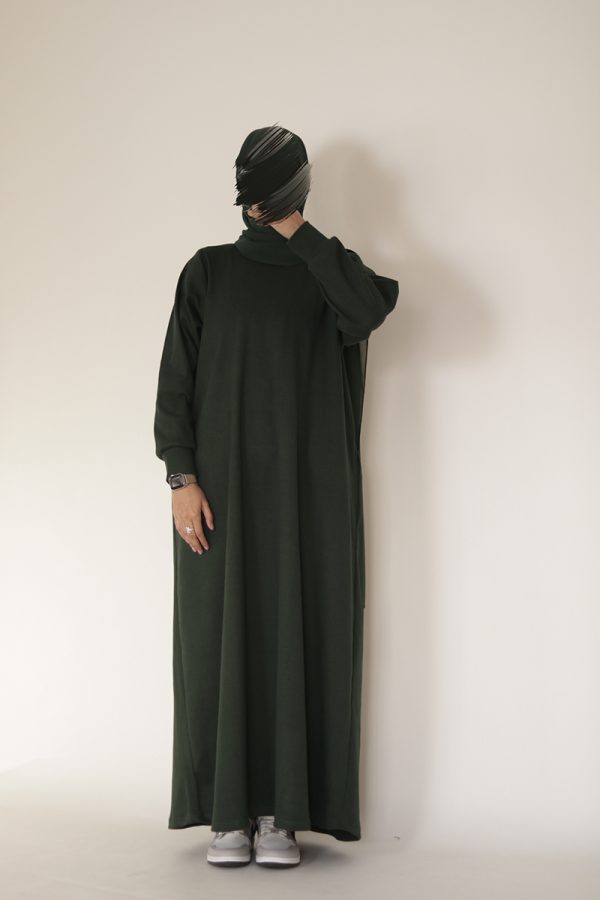 Dark Green Knit Abaya - Image 8