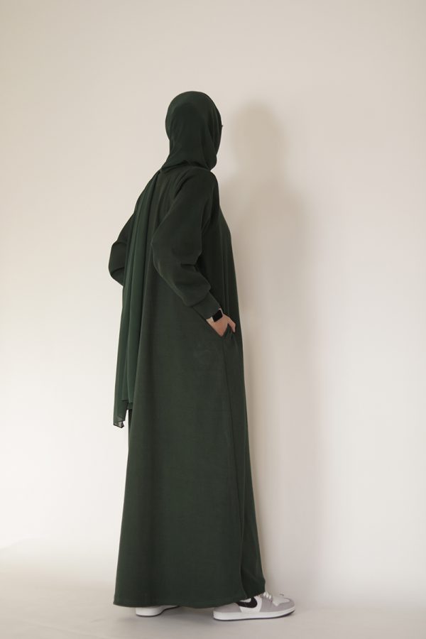 Dark Green Knit Abaya - Image 19