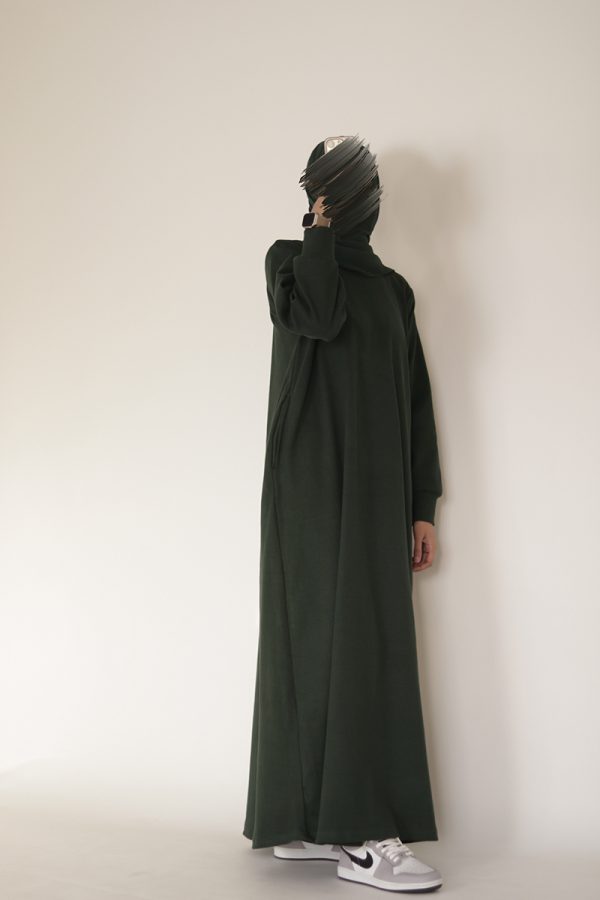 Dark Green Knit Abaya - Image 4