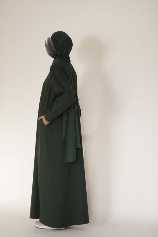 Dark Green Knit Abaya - Image 7