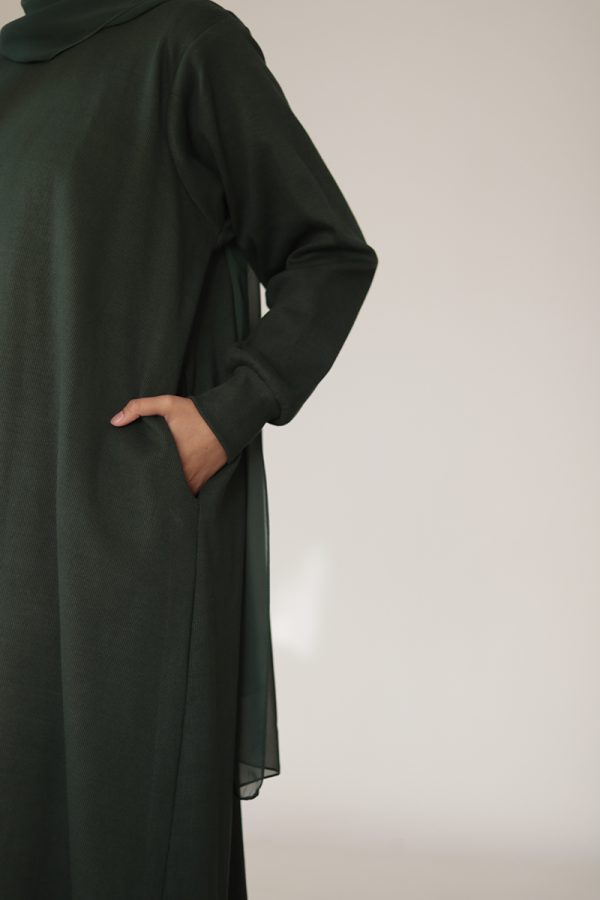 Dark Green Knit Abaya - Image 11