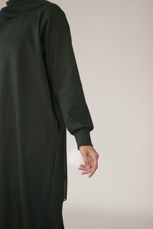 Dark Green Knit Abaya - Image 18