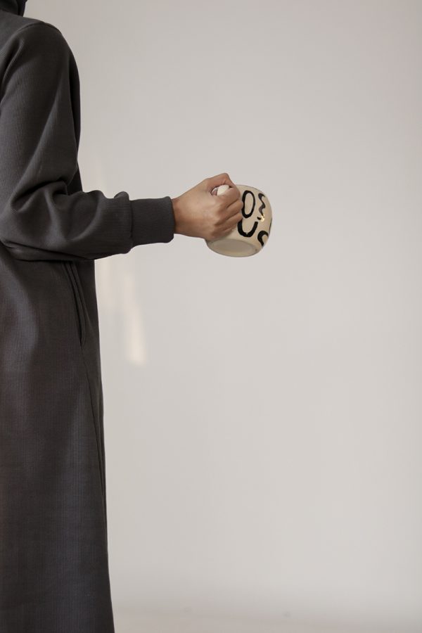 Dark Grey Knit Abaya - Image 15