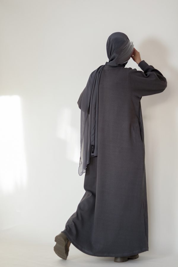 Dark Grey Knit Abaya - Image 14