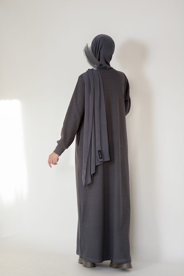 Dark Grey Knit Abaya - Image 13