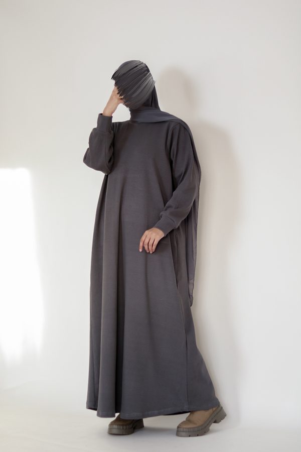 Dark Grey Knit Abaya - Image 12