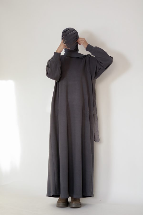 Dark Grey Knit Abaya - Image 11