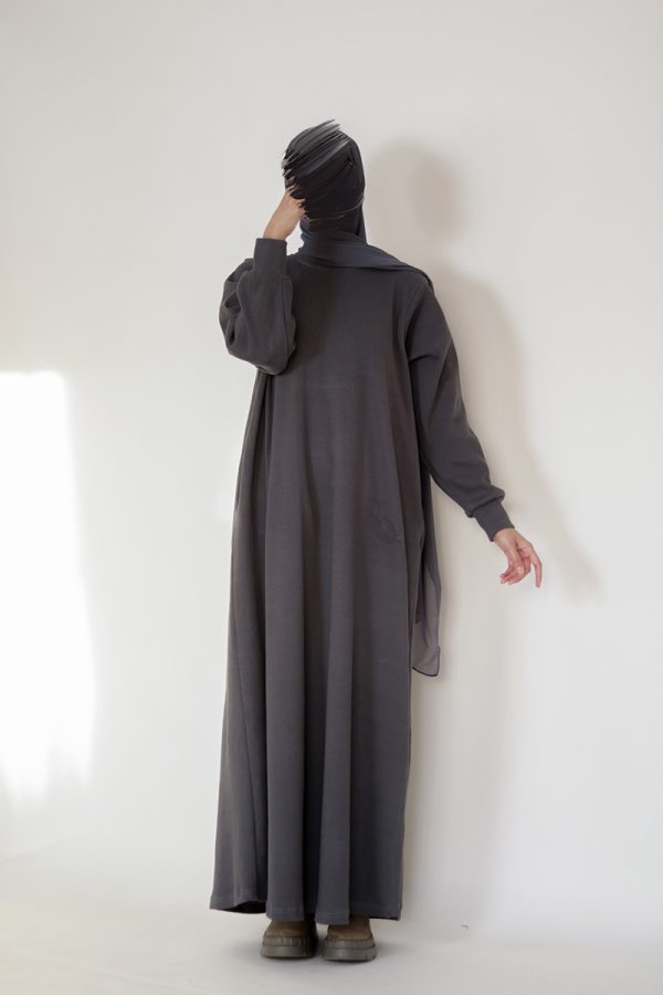 Dark Grey Knit Abaya - Image 2