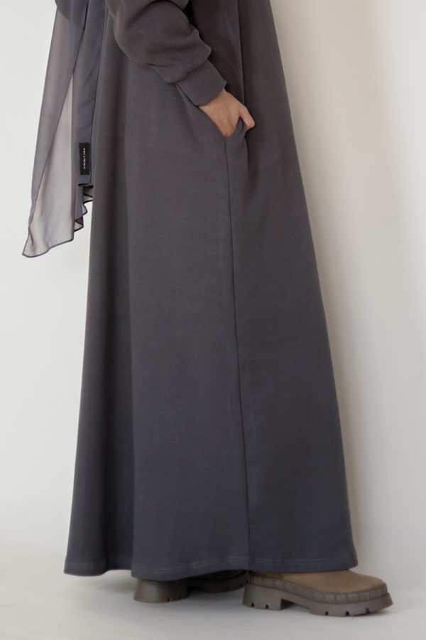 Dark Grey Knit Abaya - Image 3