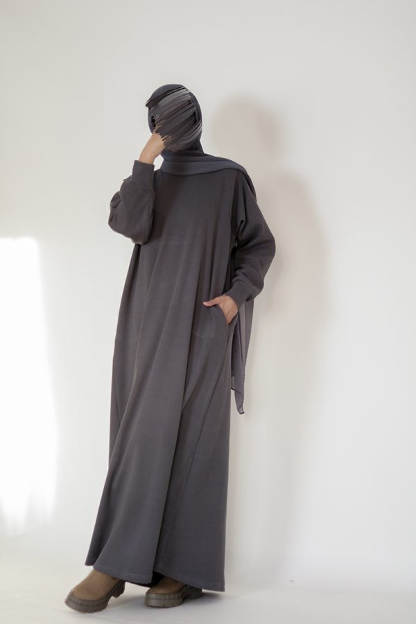 Dark Grey Knit Abaya - Image 8