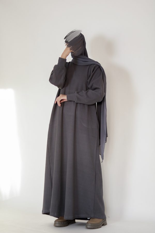 Dark Grey Knit Abaya - Image 6